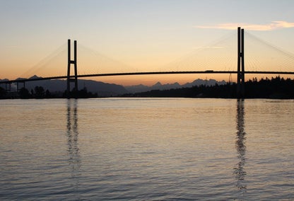 Sunrise over the Alex Fraser Bridge in Delta, BC