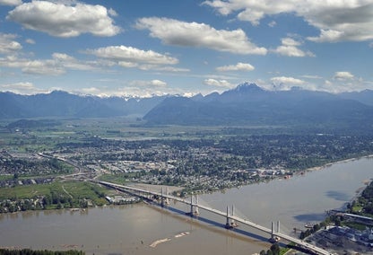 Aerial view of the Golden Ears Bridge in Maple Ridge, BC